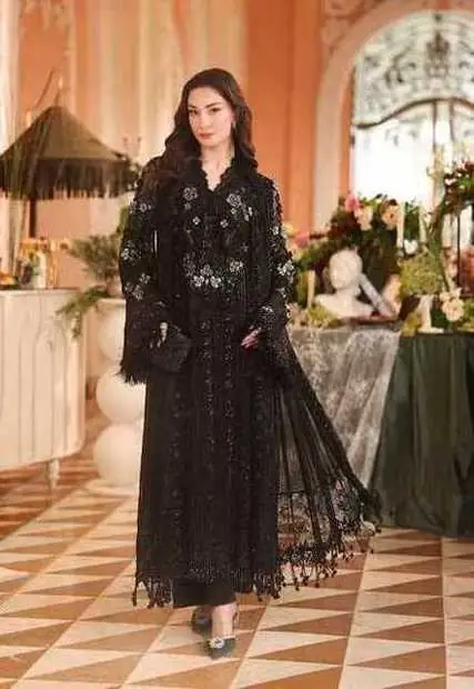 Black Floral Sequin Embroidered