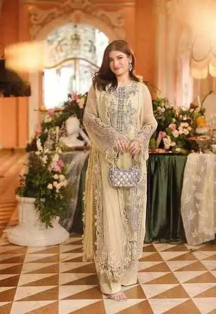 Pale Yellow Paisley Embroidered