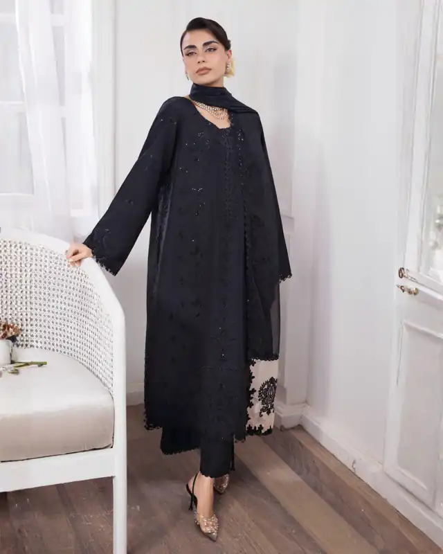 Rang Rasiya Lumiere Embroidered Raw Silk Romance Black Embroidered