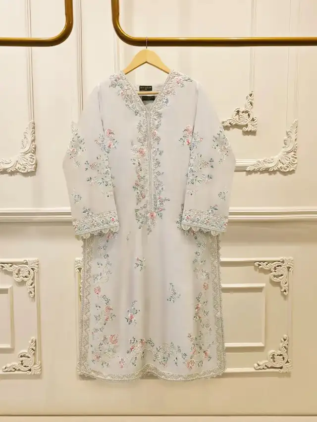 Agha Noor grey embroidered sheesha silk two piece suit S1156708