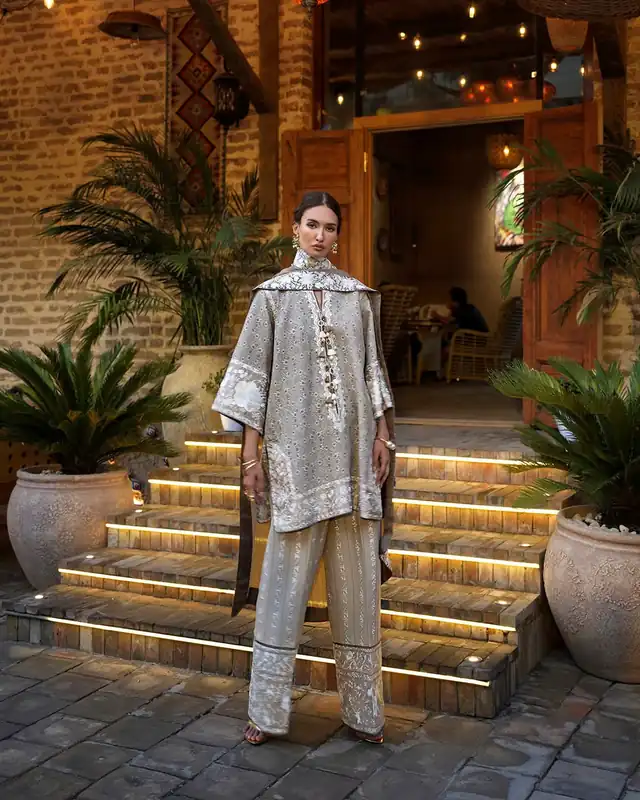Mushq Broadway Echoes of Registan unstitched winter suit, Soft Grey