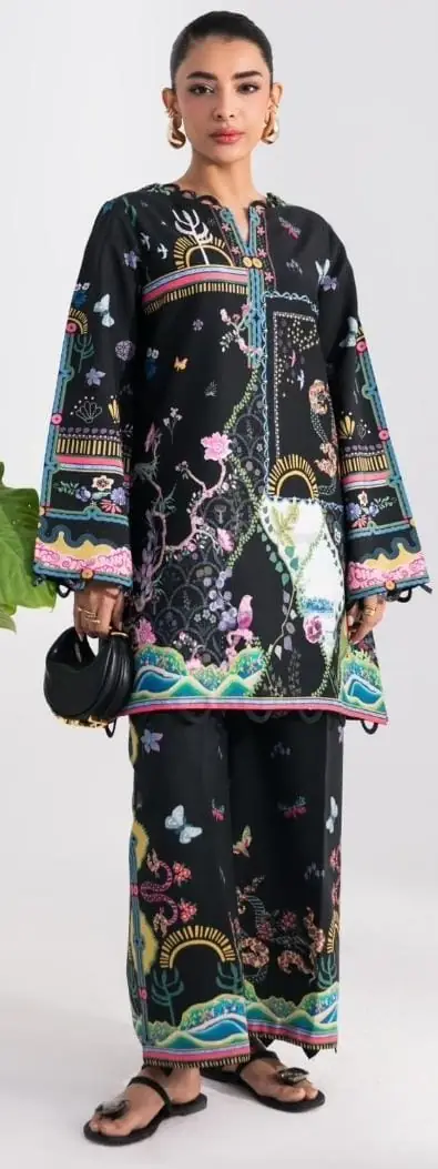 Aabyaan Noiré AU-02 black printed jacquard linen suit